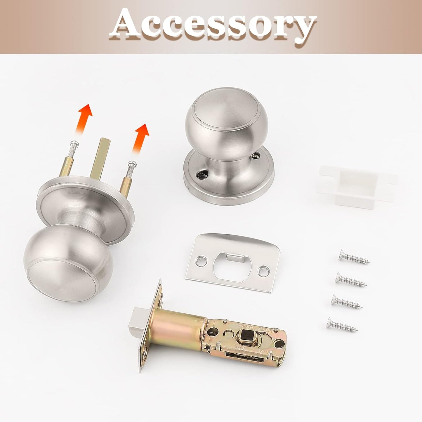 3 Pack round Passage Door Knob(Non-Locking Knobs), Keyless Doorknobs Interior/Exterior Door Lockset,Passage Knobs for Hallway/Closet,Satin Nickel Finish Modern Design Door Hardware