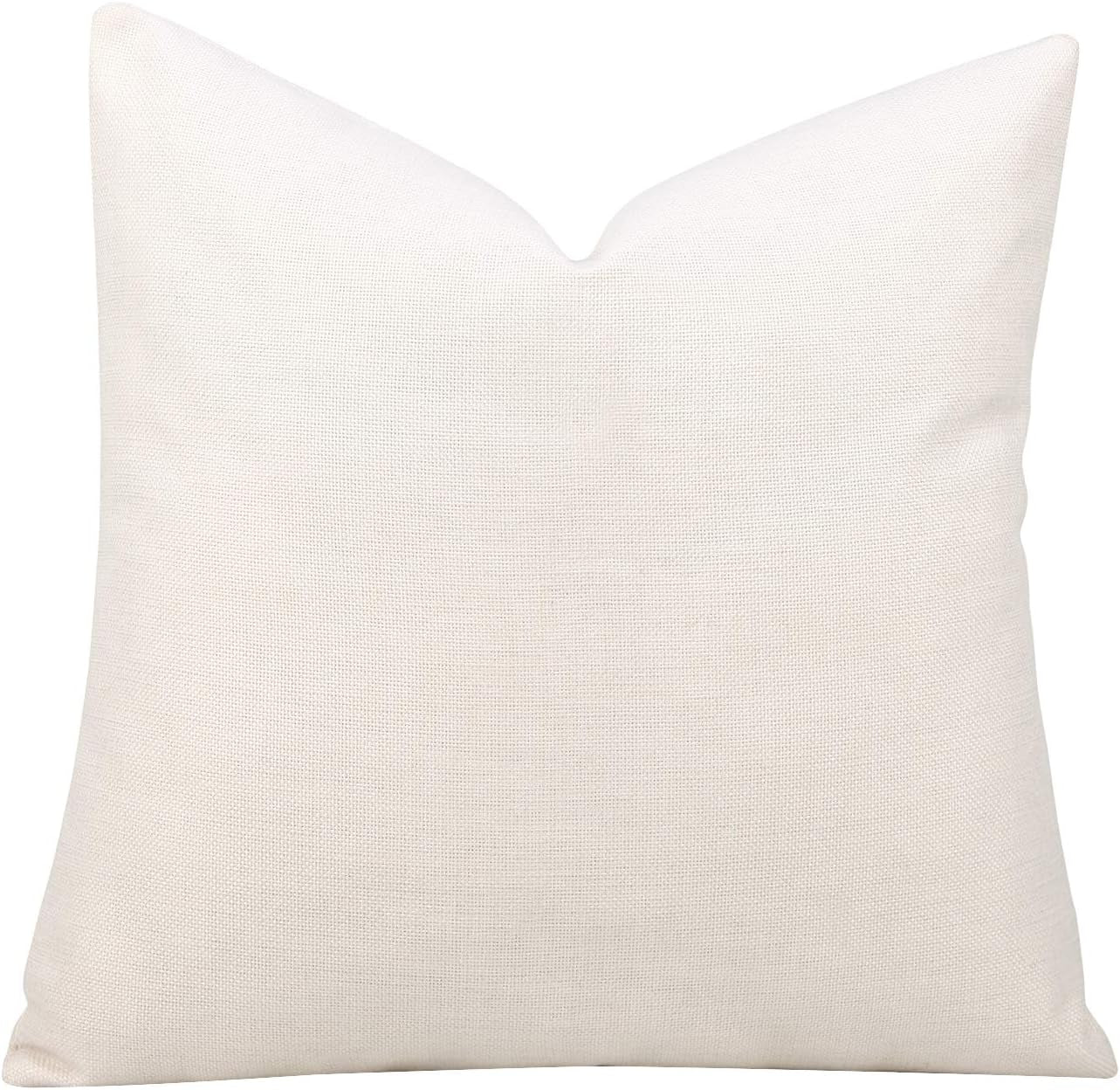 Set of 2 White Linen Patchwork Faux Leather Throw Pillow Covers for Couch Living Room Bedroom, Modern Accent Decor Square Covers 18X18 Inch, Brown and White