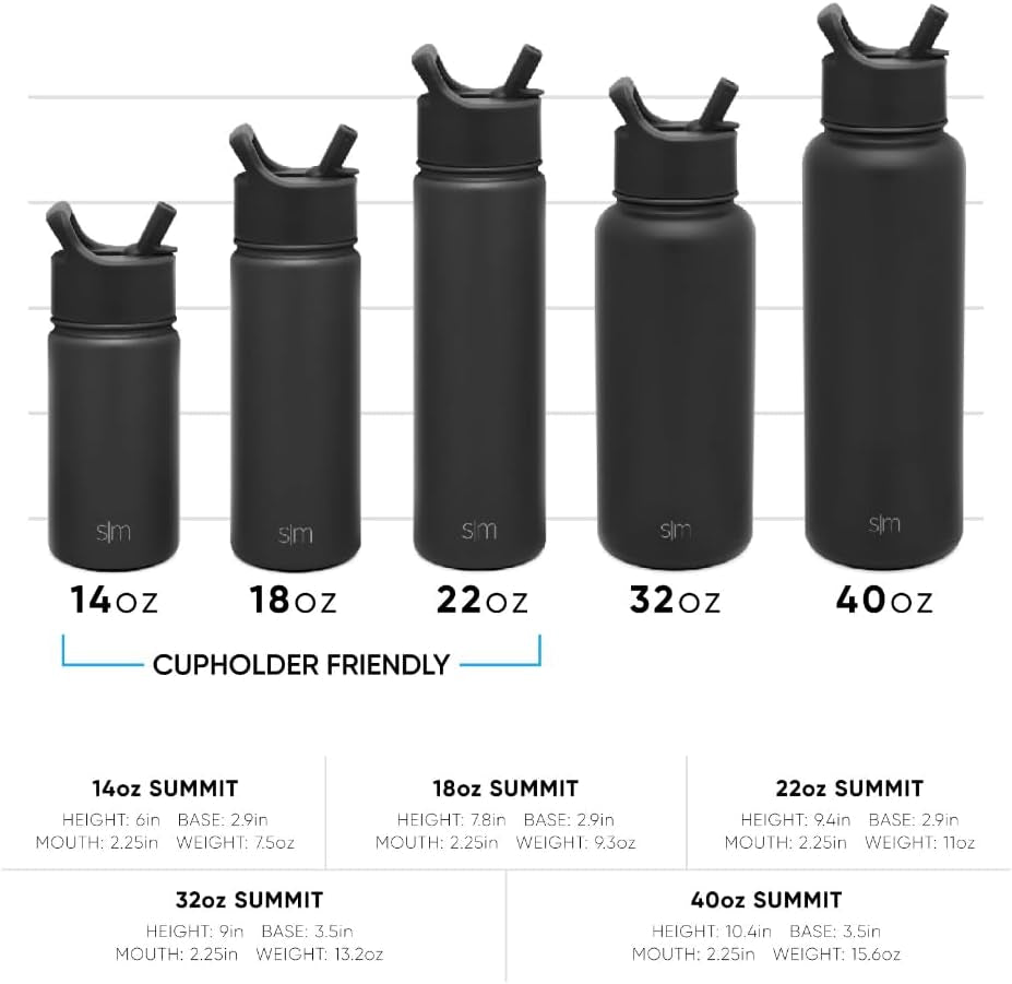 Kids Water Bottle with Straw Lid Vacuum Insulated Stainless Steel Metal Thermos Bottles | Reusable Leak Proof Bpa-Free Flask for School | Summit Collection | 18Oz, Midnight Black