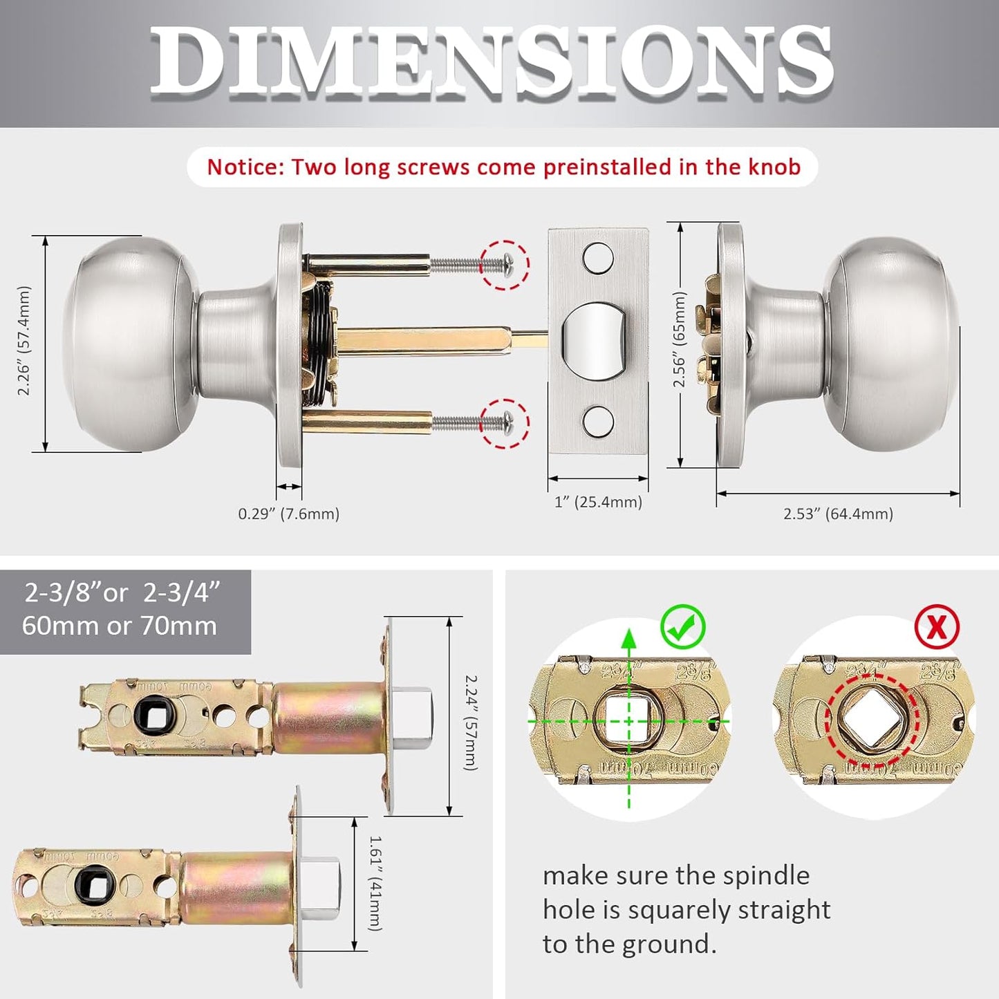 3 Pack round Passage Door Knob(Non-Locking Knobs), Keyless Doorknobs Interior/Exterior Door Lockset,Passage Knobs for Hallway/Closet,Satin Nickel Finish Modern Design Door Hardware