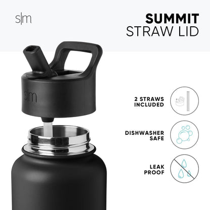Kids Water Bottle with Straw Lid Vacuum Insulated Stainless Steel Metal Thermos Bottles | Reusable Leak Proof Bpa-Free Flask for School | Summit Collection | 18Oz, Midnight Black