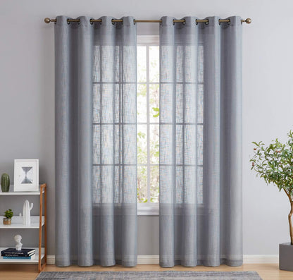 Abbey Faux Linen Textured Semi Sheer Privacy Sun Light Filtering Transparent Window Grommet Long Thick Curtains Drapery Panels for Bedroom & Living Room, 2 Panels (54 W X 54 L, Grey)