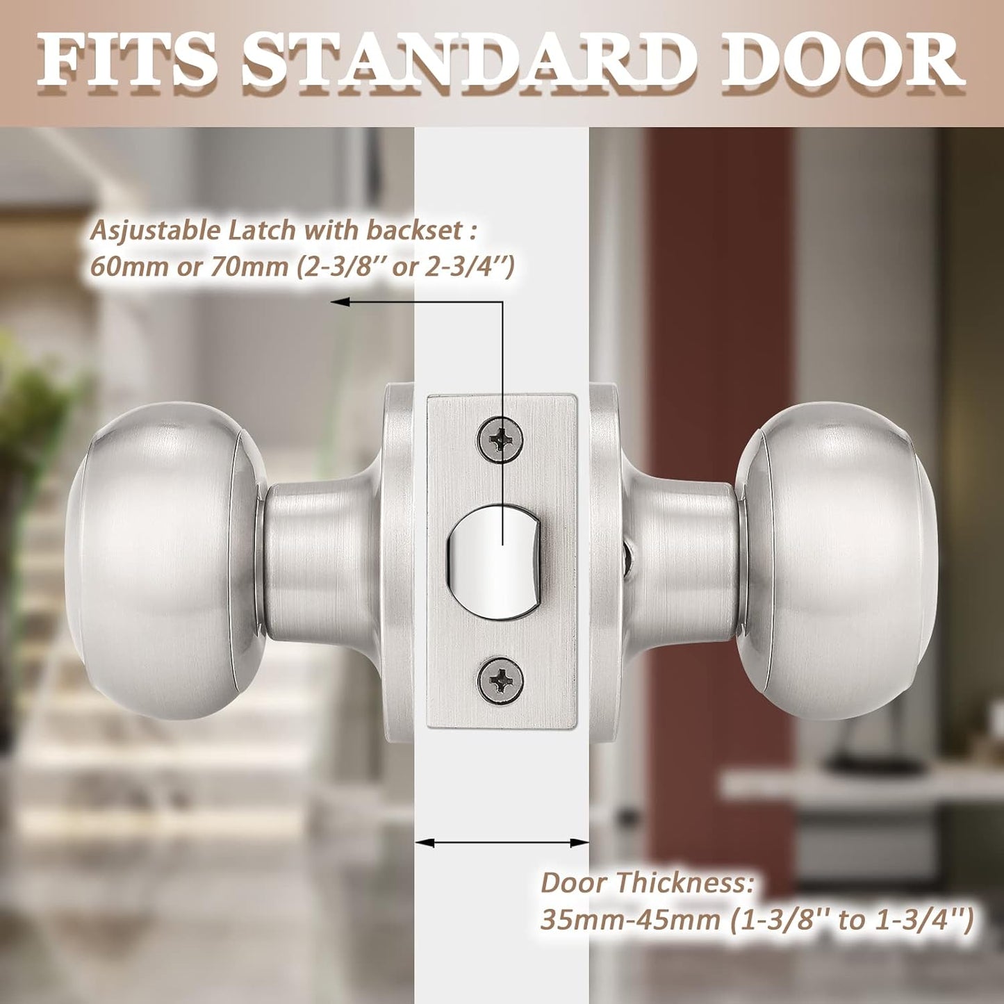 3 Pack round Passage Door Knob(Non-Locking Knobs), Keyless Doorknobs Interior/Exterior Door Lockset,Passage Knobs for Hallway/Closet,Satin Nickel Finish Modern Design Door Hardware