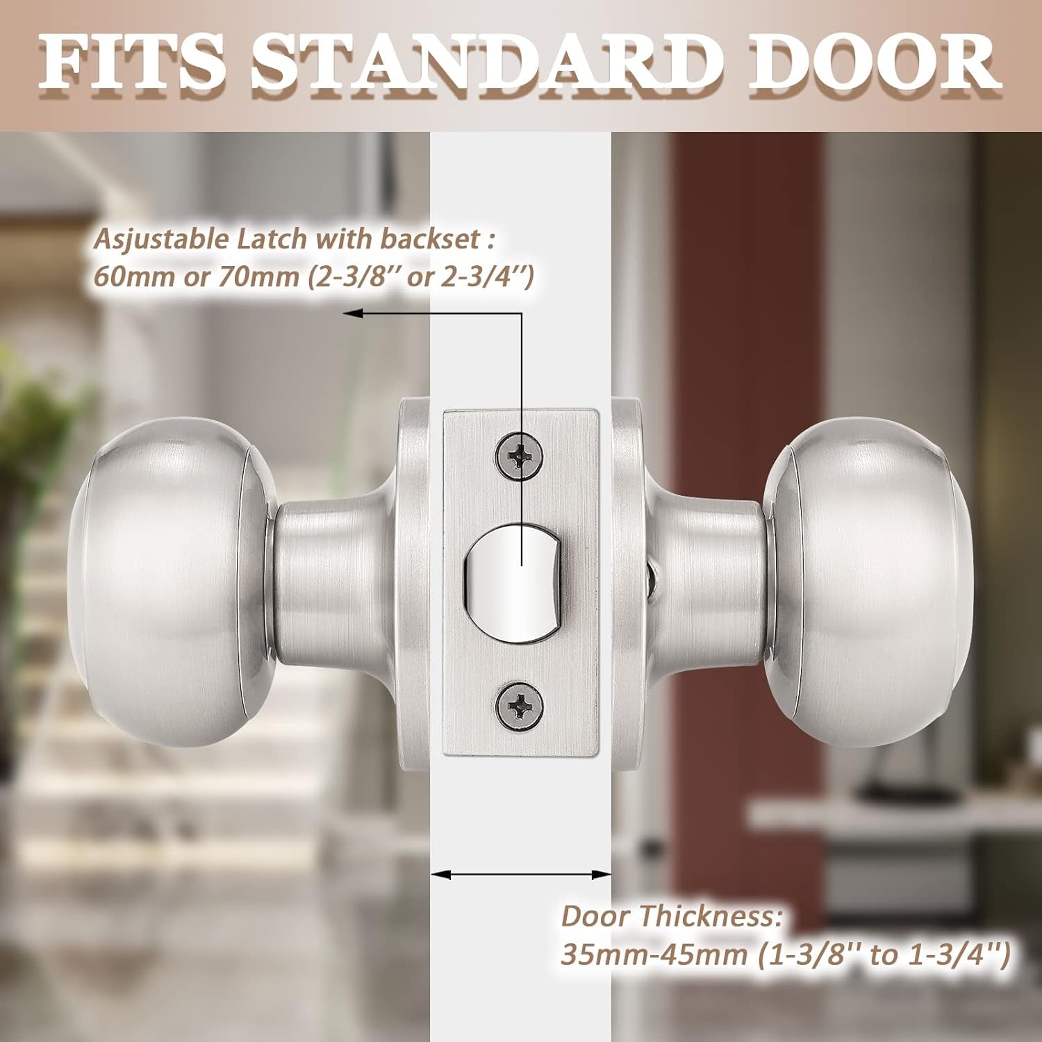 3 Pack round Passage Door Knob(Non-Locking Knobs), Keyless Doorknobs Interior/Exterior Door Lockset,Passage Knobs for Hallway/Closet,Satin Nickel Finish Modern Design Door Hardware