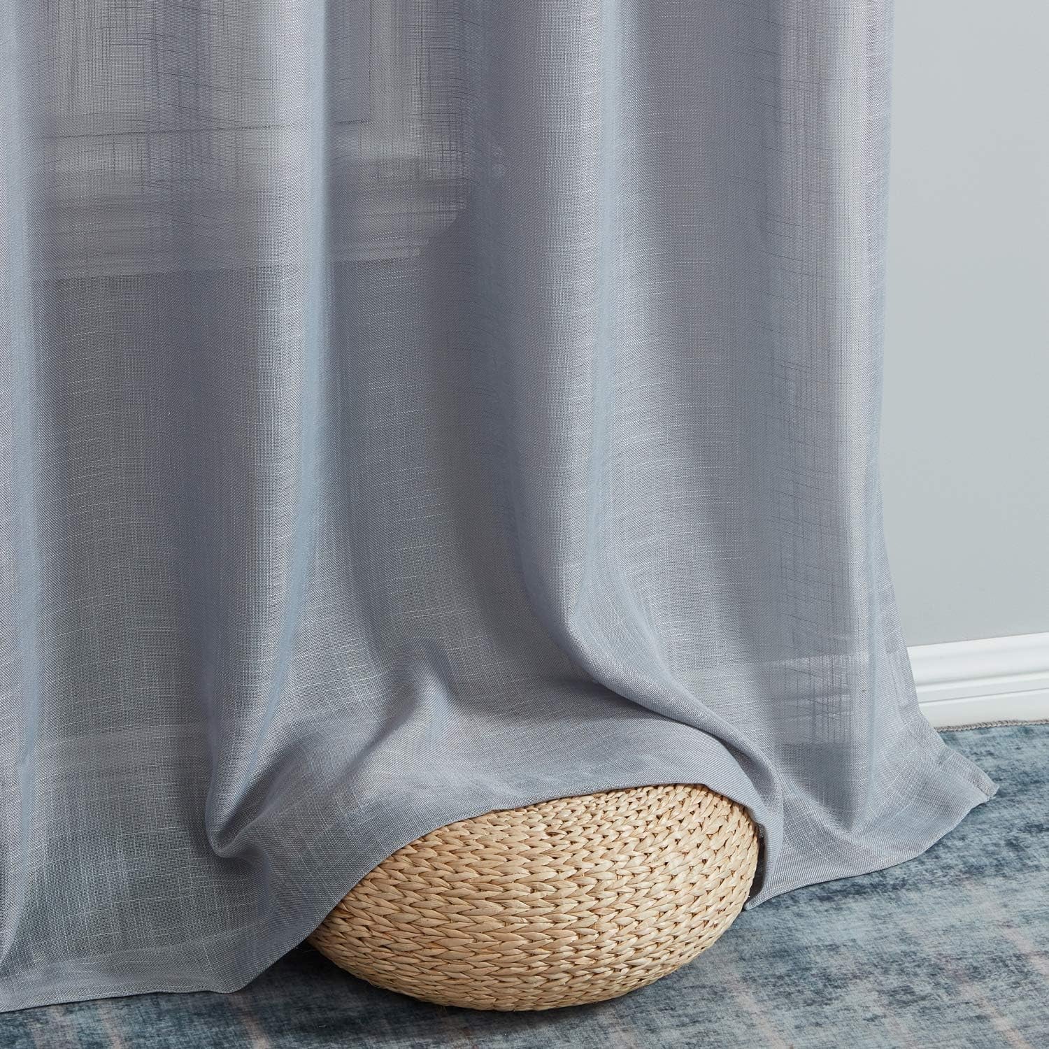 Abbey Faux Linen Textured Semi Sheer Privacy Sun Light Filtering Transparent Window Grommet Long Thick Curtains Drapery Panels for Bedroom & Living Room, 2 Panels (54 W X 54 L, Grey)