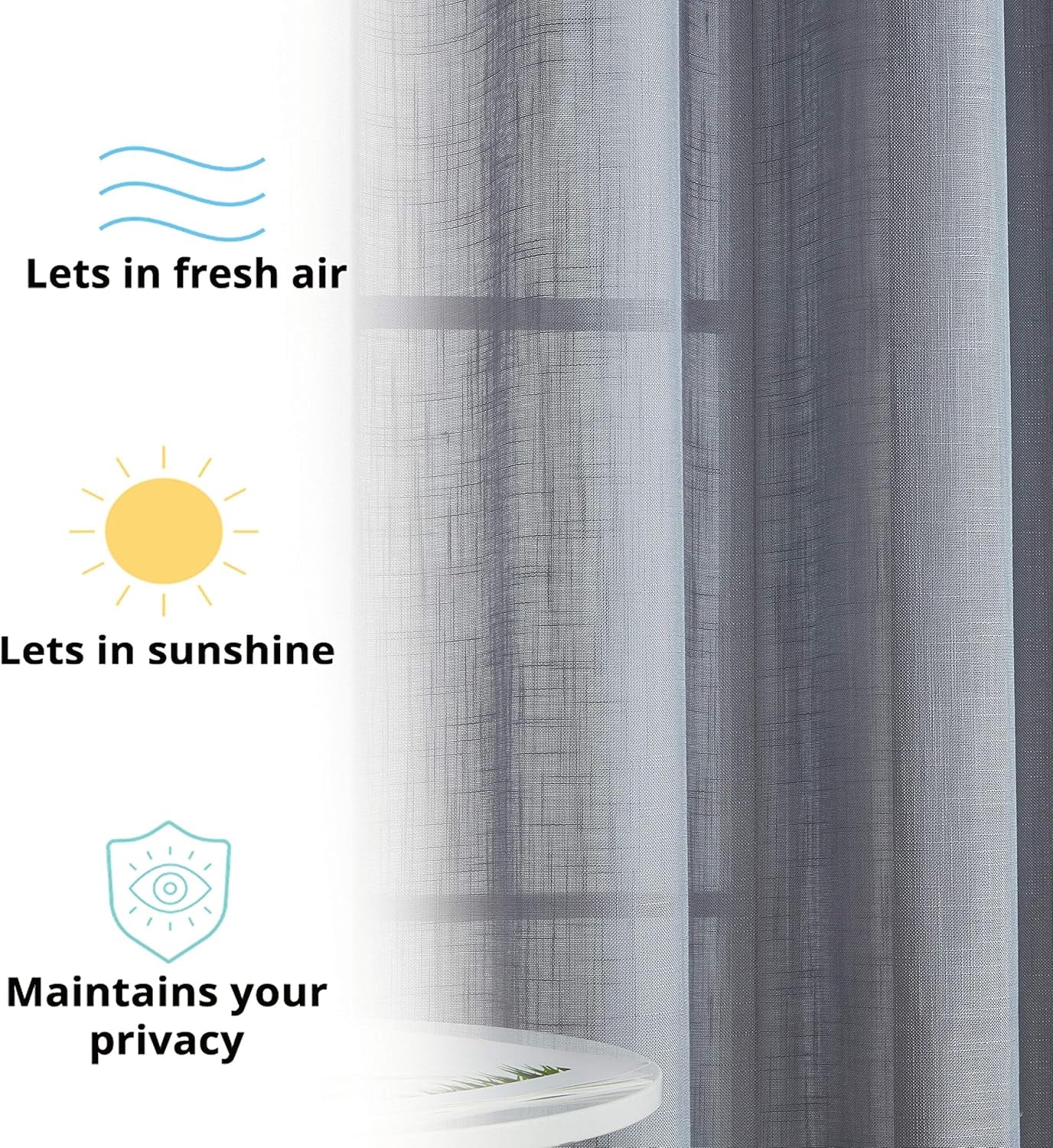 Abbey Faux Linen Textured Semi Sheer Privacy Sun Light Filtering Transparent Window Grommet Long Thick Curtains Drapery Panels for Bedroom & Living Room, 2 Panels (54 W X 54 L, Grey)