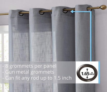 Abbey Faux Linen Textured Semi Sheer Privacy Sun Light Filtering Transparent Window Grommet Long Thick Curtains Drapery Panels for Bedroom & Living Room, 2 Panels (54 W X 54 L, Grey)