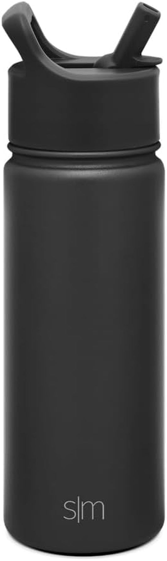 Kids Water Bottle with Straw Lid Vacuum Insulated Stainless Steel Metal Thermos Bottles | Reusable Leak Proof Bpa-Free Flask for School | Summit Collection | 18Oz, Midnight Black