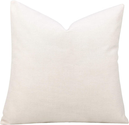 Set of 2 White Linen Patchwork Faux Leather Throw Pillow Covers for Couch Living Room Bedroom, Modern Accent Decor Square Covers 18X18 Inch, Brown and White