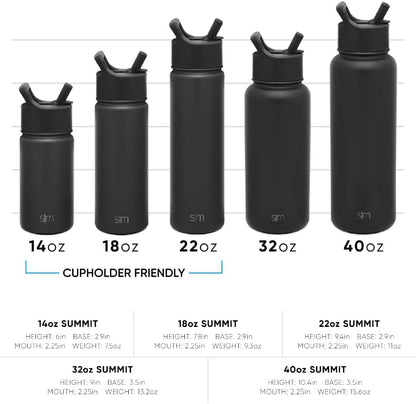 Kids Water Bottle with Straw Lid Vacuum Insulated Stainless Steel Metal Thermos Bottles | Reusable Leak Proof Bpa-Free Flask for School | Summit Collection | 18Oz, Midnight Black