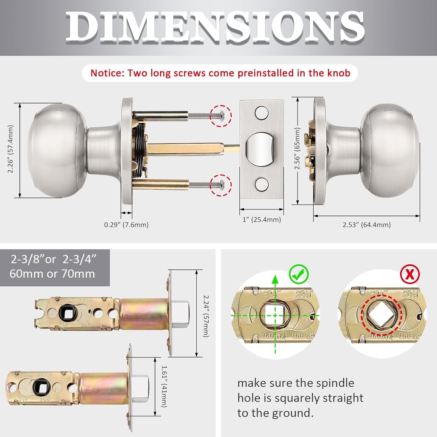 3 Pack round Passage Door Knob(Non-Locking Knobs), Keyless Doorknobs Interior/Exterior Door Lockset,Passage Knobs for Hallway/Closet,Satin Nickel Finish Modern Design Door Hardware