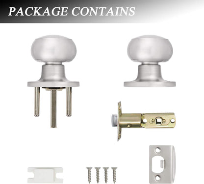 3 Pack round Passage Door Knob(Non-Locking Knobs), Keyless Doorknobs Interior/Exterior Door Lockset,Passage Knobs for Hallway/Closet,Satin Nickel Finish Modern Design Door Hardware